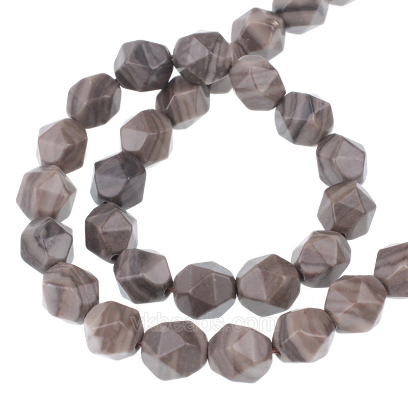 Coffee Brown Swirl Jasper Star Cut Faceted Round Beads Strands, Approx 6-10mm, 38cm/strand