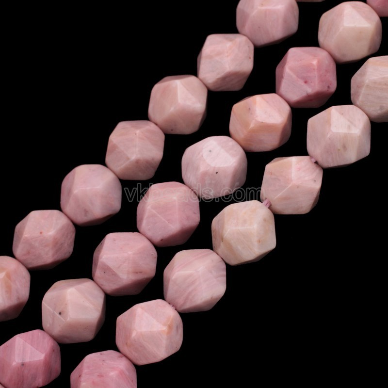 Rhodochrosite Star Cut Faceted Round Beads Strands, Approx 6-10mm, 38cm/strand