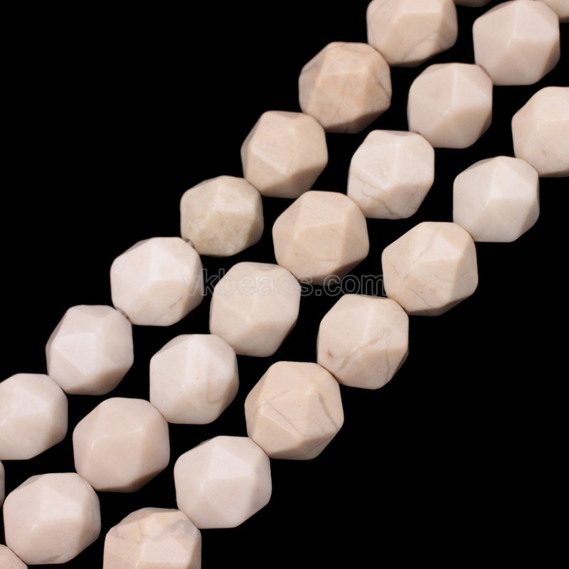 Creamy Petrified Wood Star Cut Faceted Round Beads Strands, Approx 6-10mm, 38cm/strand