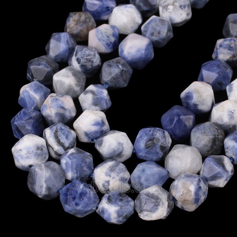 AB Grade Sodalite Star Cut Faceted Round Beads Strands, Approx 6-10mm, 38cm/strand