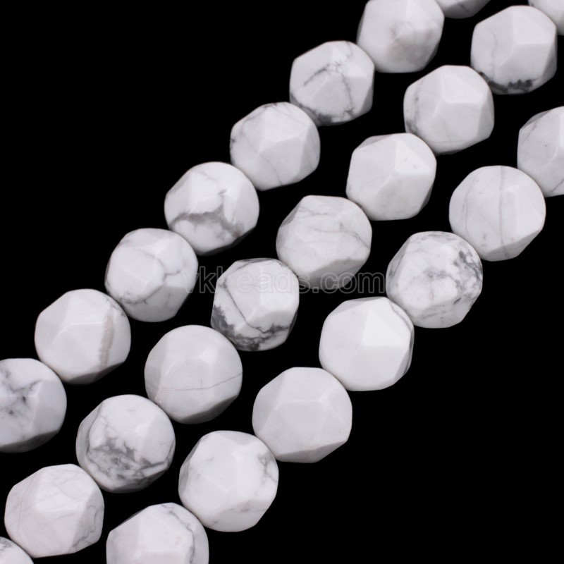 Howlite Star Cut Faceted Round Beads Strands, Approx 6-10mm, 38cm/strand