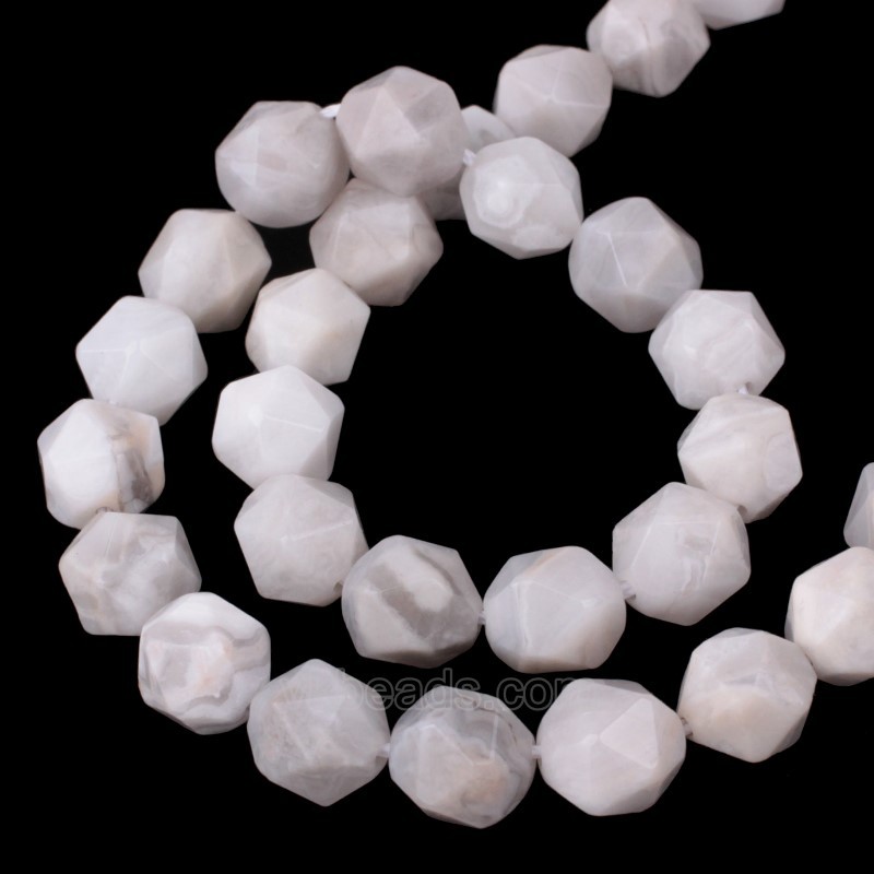 White Crazy Lace Agate Star Cut Faceted Round Beads Strands, Approx 6-10mm, 38cm/strand