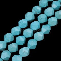 Blue Turquoise(Dyed) Star Cut Faceted Round Beads Strands, Approx 6-10mm, 38cm/strand