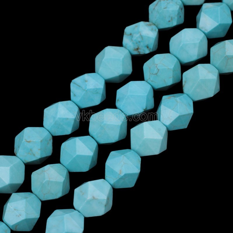 Blue Turquoise(Dyed) Star Cut Faceted Round Beads Strands, Approx 6-10mm, 38cm/strand