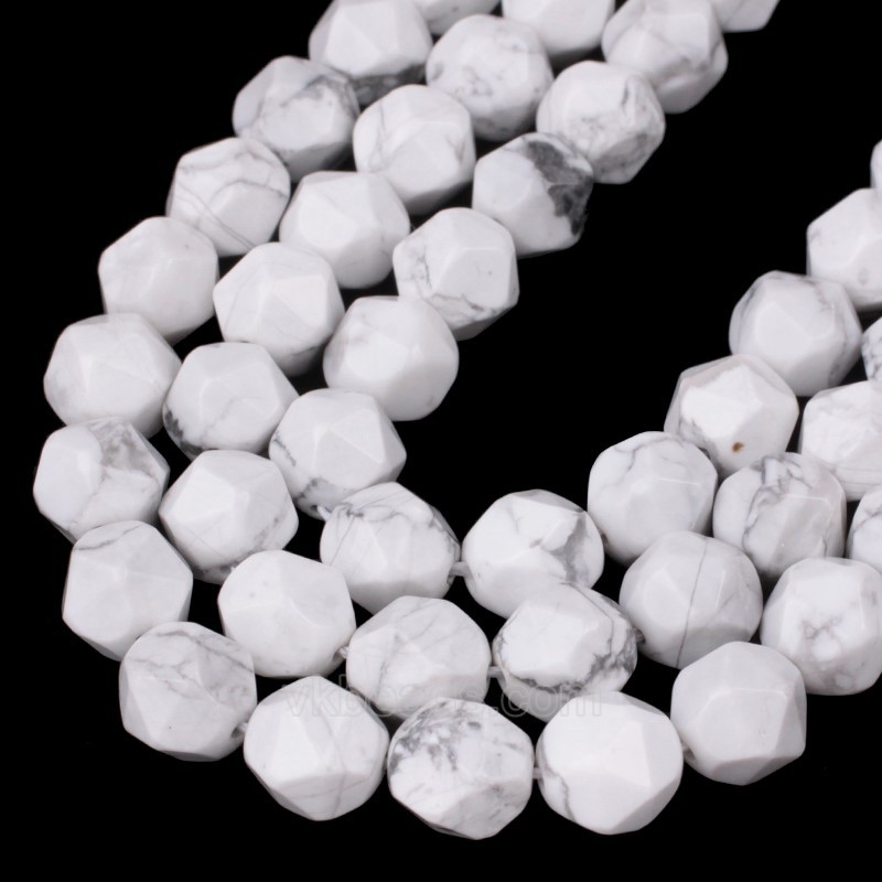 Howlite Star Cut Faceted Round Beads Strands, Approx 6-10mm, 38cm/strand