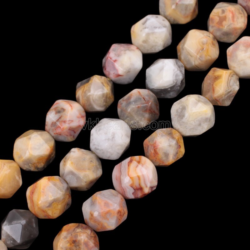 Crazy Lace Agate Star Cut Faceted Round Beads Strands, Approx 6-10mm, 38cm/strand