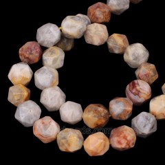 Crazy Lace Agate Star Cut Faceted Round Beads Strands, Approx 6-10mm, 38cm/strand