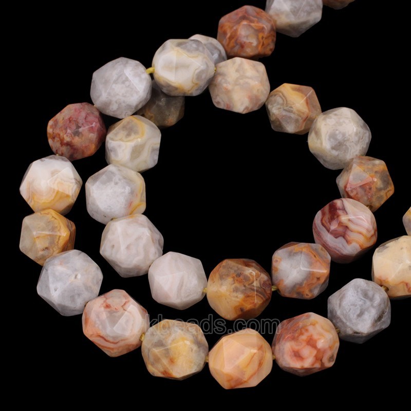 Crazy Lace Agate Star Cut Faceted Round Beads Strands, Approx 6-10mm, 38cm/strand