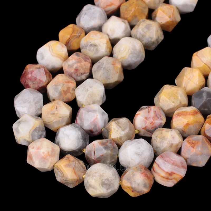 Crazy Lace Agate Star Cut Faceted Round Beads Strands, Approx 6-10mm, 38cm/strand
