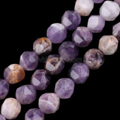 Flower Amethyst Star Cut Faceted Round Beads Strands, Approx 6-10mm, 38cm/strand