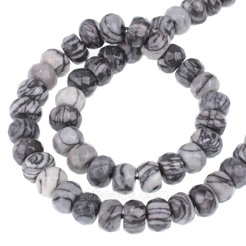 Black Veined Jasper Faceted Rondelle Beads Strands, Approx 5x8mm, 38cm/strand