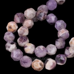 Flower Amethyst Star Cut Faceted Round Beads Strands, Approx 6-10mm, 38cm/strand