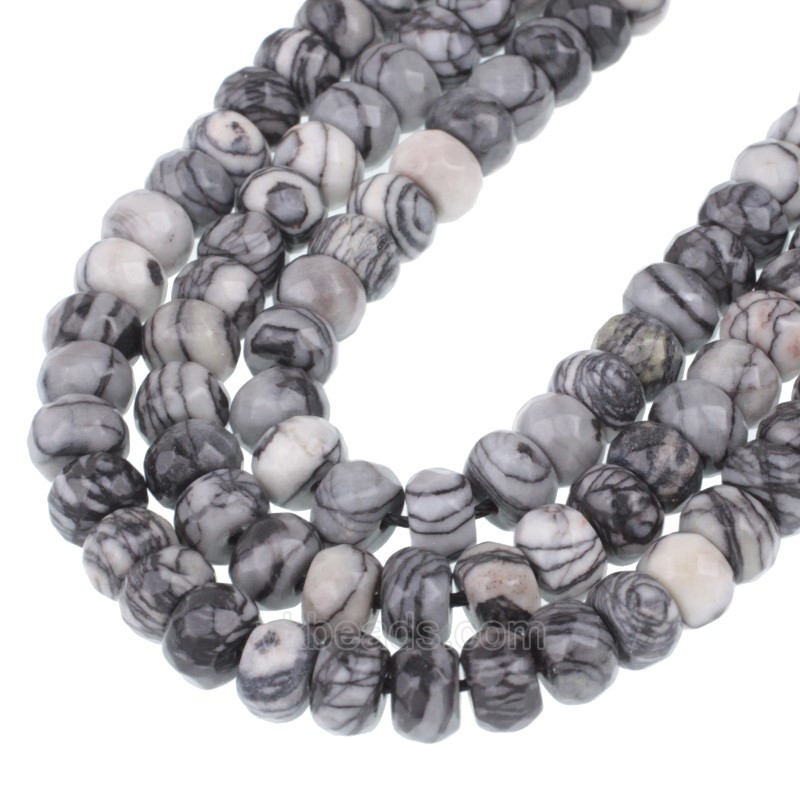 Black Veined Jasper Faceted Rondelle Beads Strands, Approx 5x8mm, 38cm/strand