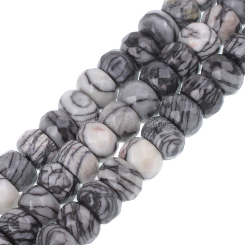 Black Veined Jasper Faceted Rondelle Beads Strands, Approx 5x8mm, 38cm/strand