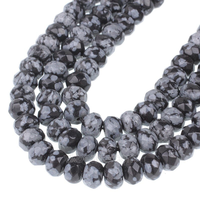 Snowflake Obsidian Faceted Rondelle Beads Strands, Approx 5x8mm, 38cm/strand