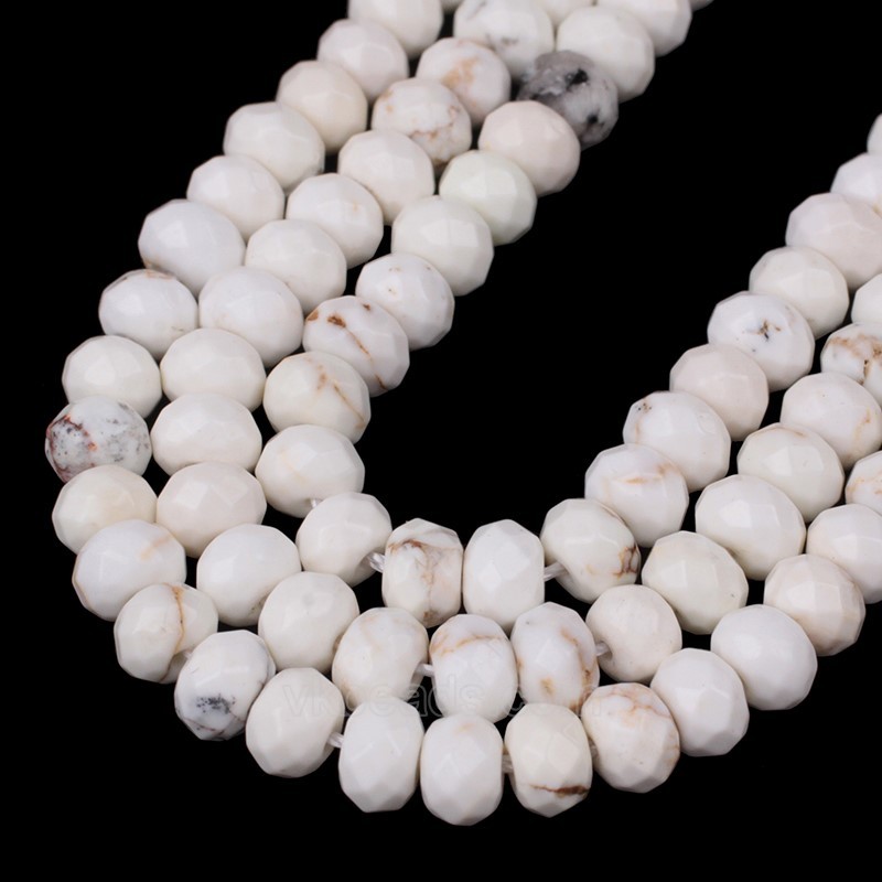 White Magnesite Faceted Rondelle Beads Strands, Approx 4x6mm, 38cm/strand