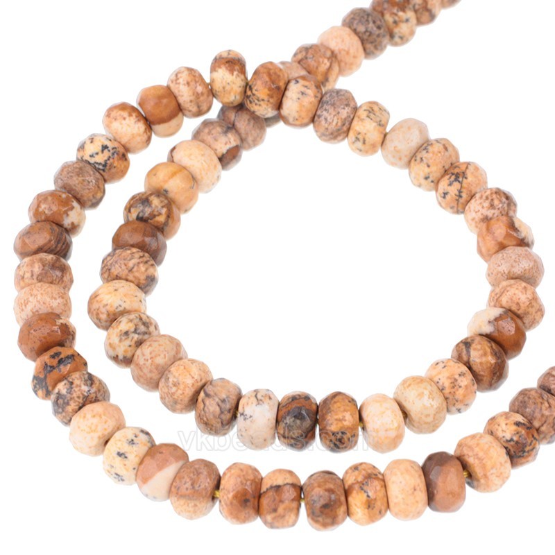Picture Jasper Faceted Rondelle Beads Strands, Approx 4x6-5x8mm, 38cm/strand