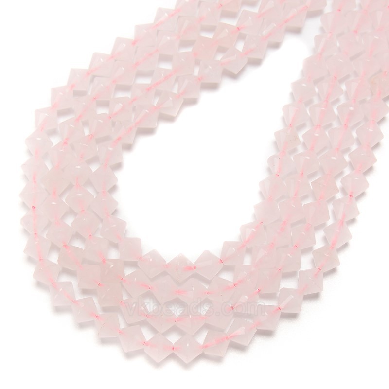Rose Quartz Faceted Bicone Beads Strands, Approx 8mm, 38cm/strand