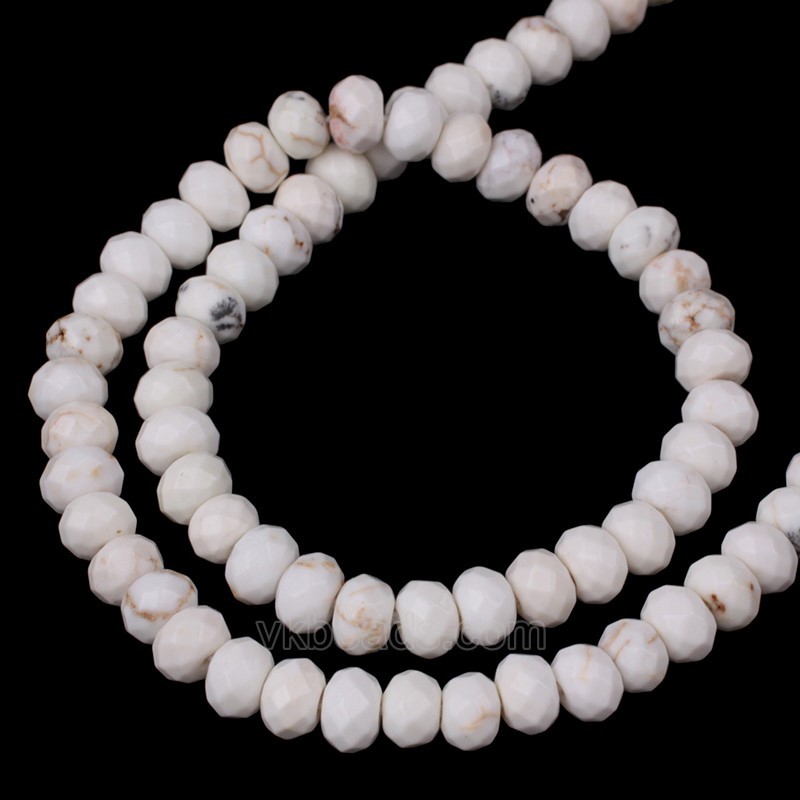 White Magnesite Faceted Rondelle Beads Strands, Approx 4x6mm, 38cm/strand