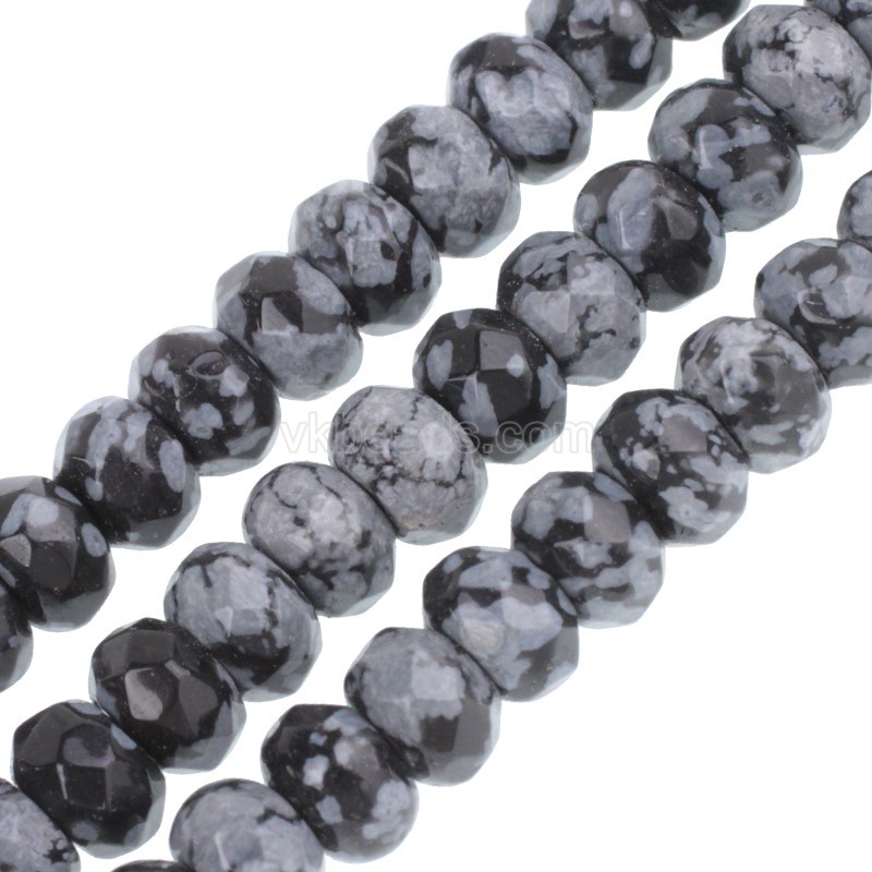Snowflake Obsidian Faceted Rondelle Beads Strands, Approx 5x8mm, 38cm/strand