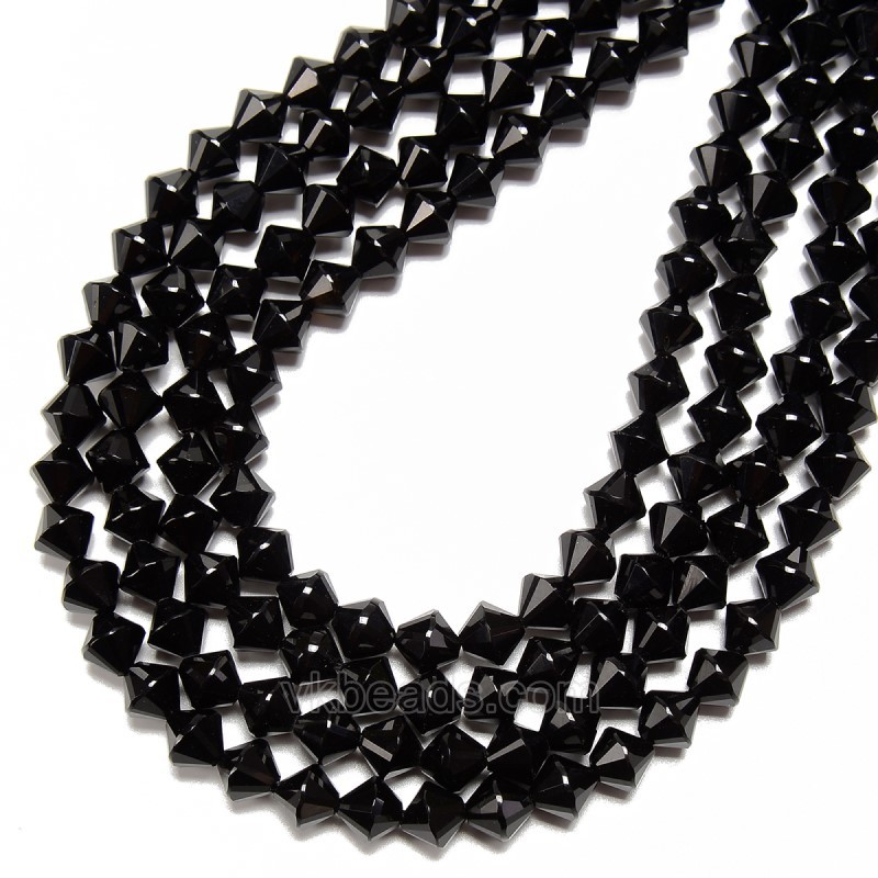 Black Agate Faceted Bicone Beads Strands, Approx 8mm, 38cm/strand