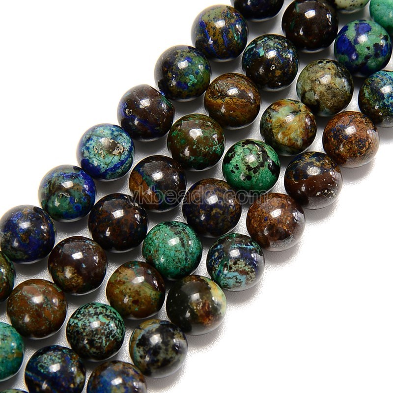 B Grade Azurite Smooth Round Beads Strands, Approx 6-10mm, 38cm/strand