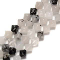 Black Rutilated Quartz Faceted Bicone Beads Strands, Approx 8mm, 38cm/strand