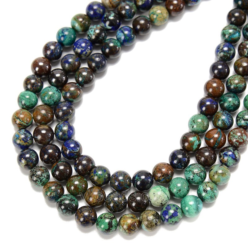 B Grade Azurite Smooth Round Beads Strands, Approx 6-10mm, 38cm/strand