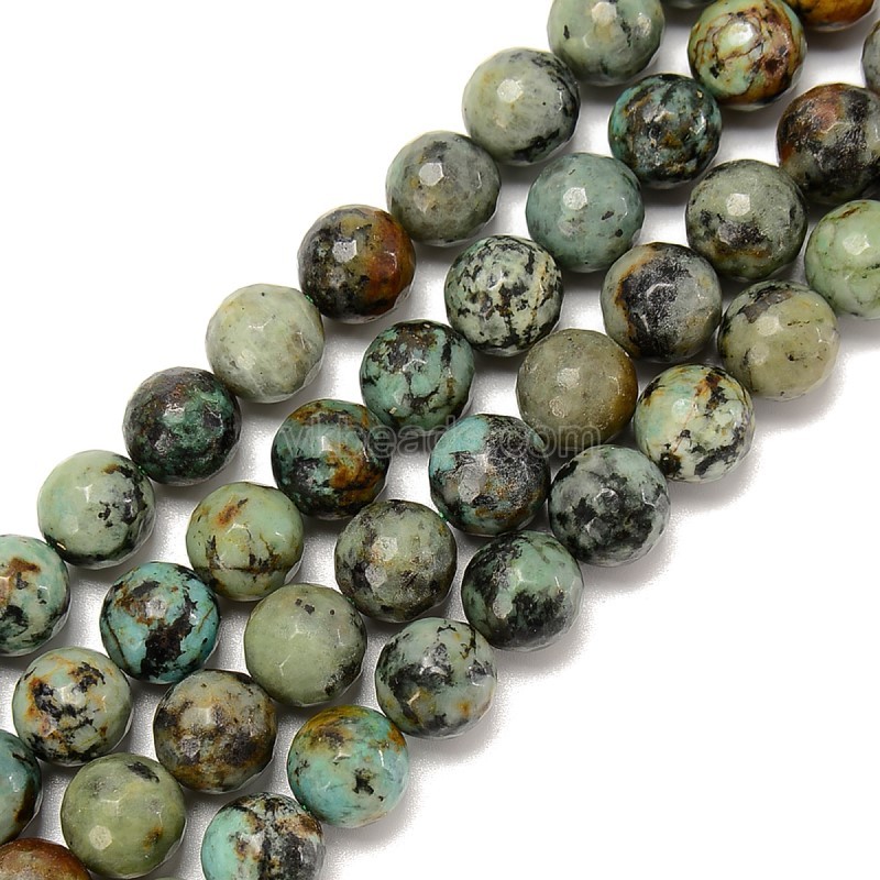 African Turquoise Faceted Round Beads Strands, 128 Facets, Approx 4-10mm, 38cm/strand