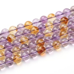 Amethyst+Citrine Smooth Round Beads Strands, Approx 6-10mm, 38cm/strand