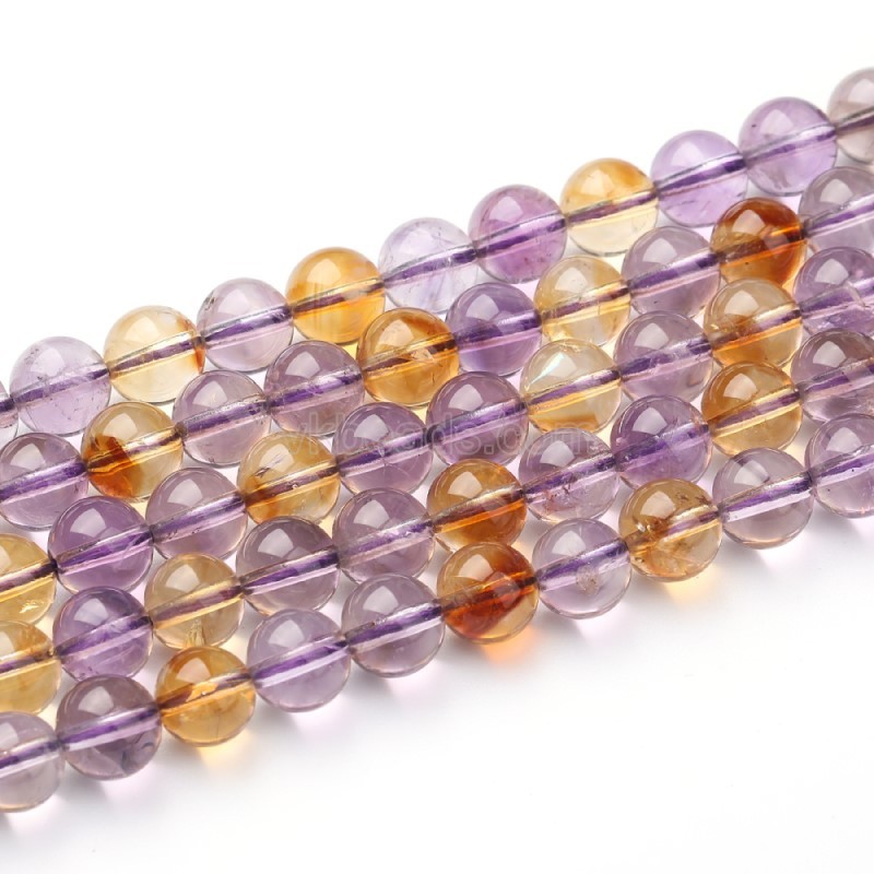 Amethyst+Citrine Smooth Round Beads Strands, Approx 6-10mm, 38cm/strand