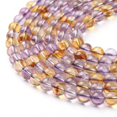 Amethyst+Citrine Smooth Round Beads Strands, Approx 6-10mm, 38cm/strand