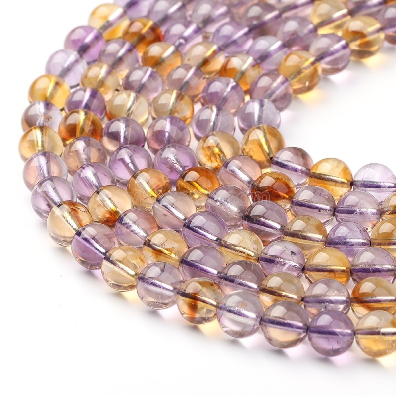 Amethyst+Citrine Smooth Round Beads Strands, Approx 6-10mm, 38cm/strand