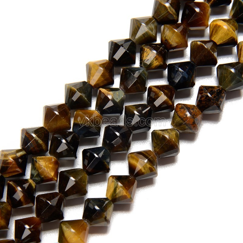 Yellow Blue Tiger Eye Faceted Bicone Beads Strands, Approx 8mm, 38cm/strand