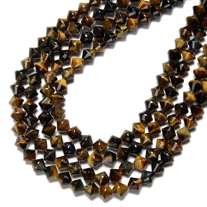 Yellow Blue Tiger Eye Faceted Bicone Beads Strands, Approx 8mm, 38cm/strand