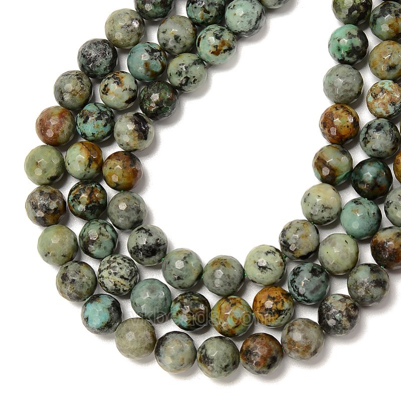 African Turquoise Faceted Round Beads Strands, 128 Facets, Approx 4-10mm, 38cm/strand