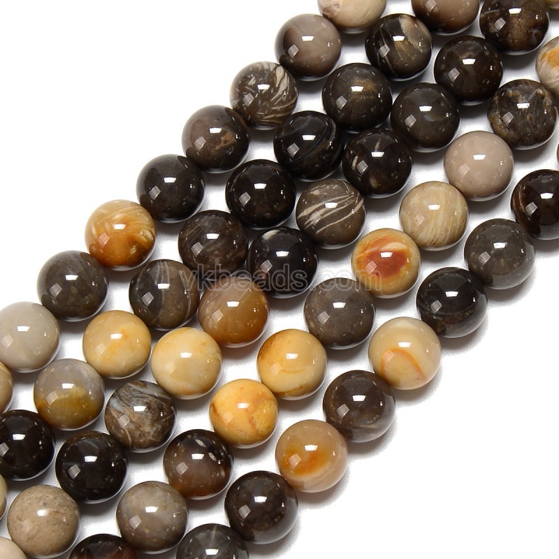 Golden Silk Stone Smooth Round Beads Strands, Approx 6-12mm, 38cm/strand