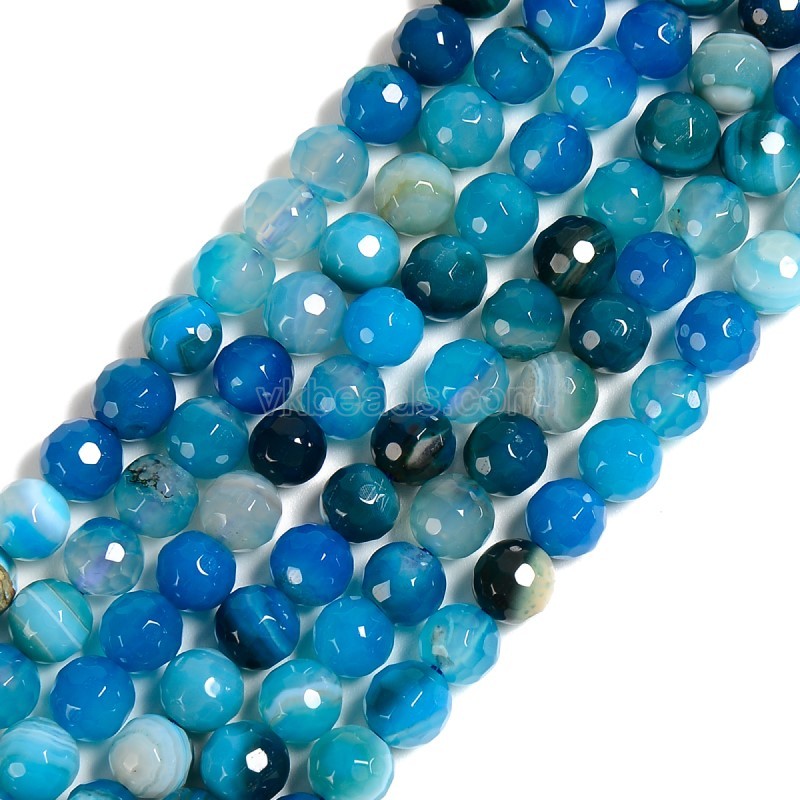 Blue Lace/Banded Agate Faceted Round Beads Strands, 128 Facets, Approx 4-12mm, 38cm/strand