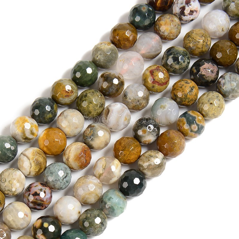 Ocean Jasper Faceted Round Beads Strands, 128 Facets, Approx 6-8mm, 38cm/strand
