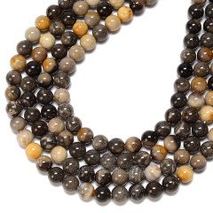Golden Silk Stone Smooth Round Beads Strands, Approx 6-12mm, 38cm/strand