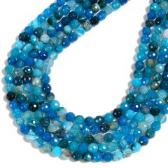 Blue Lace/Banded Agate Faceted Round Beads Strands, 128 Facets, Approx 4-12mm, 38cm/strand