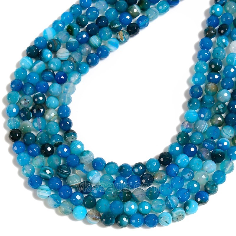 Blue Lace/Banded Agate Faceted Round Beads Strands, 128 Facets, Approx 4-12mm, 38cm/strand