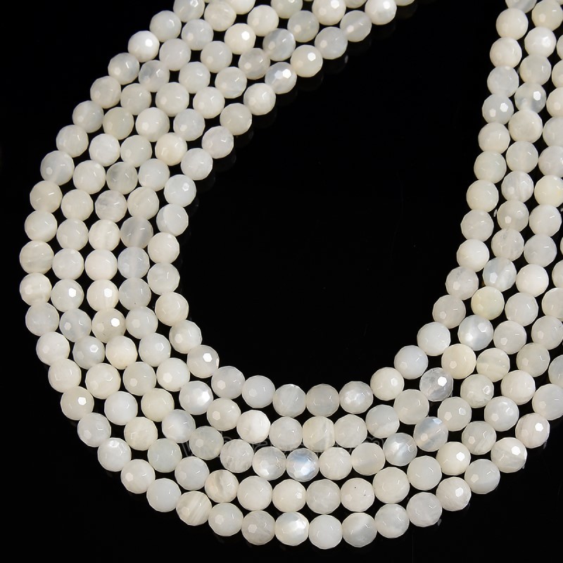 White Moonstone Faceted Round Beads Strands, 128 Facets, Approx 6-10mm, 38cm/strand