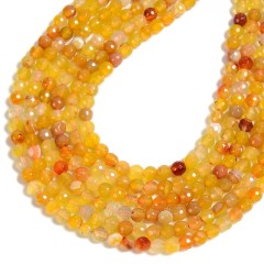 Yellow Lace/Banded Agate Faceted Round Beads Strands, 128 Facets, Approx 4-12mm, 38cm/strand
