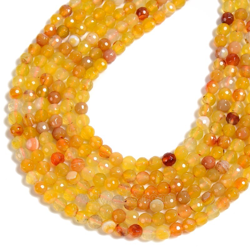Yellow Lace/Banded Agate Faceted Round Beads Strands, 128 Facets, Approx 4-12mm, 38cm/strand