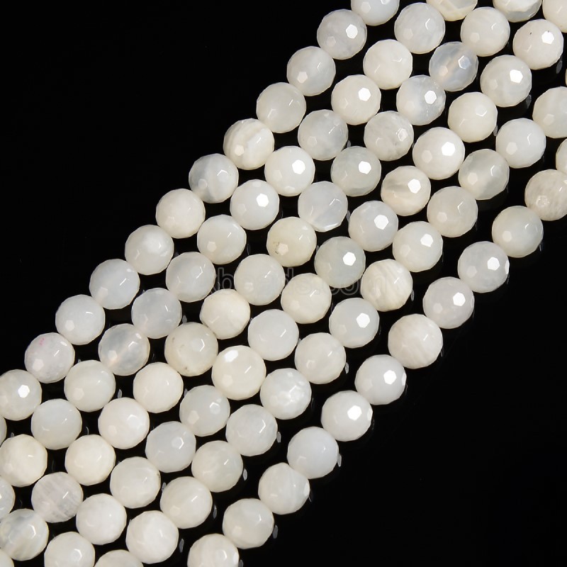 White Moonstone Faceted Round Beads Strands, 128 Facets, Approx 6-10mm, 38cm/strand