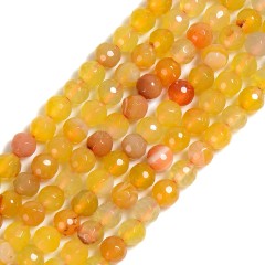 Yellow Lace/Banded Agate Faceted Round Beads Strands, 128 Facets, Approx 4-12mm, 38cm/strand