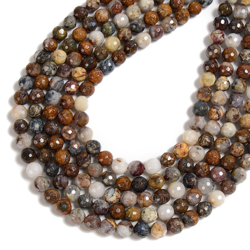Pietersite Faceted Round Beads Strands, 128 Facets, Approx 6-10mm, 38cm/strand