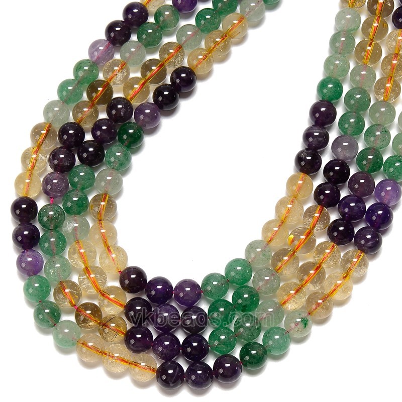 Gradient Multi Gemstones Smooth Round Beads Strands, Approx 6-10mm, 38cm/strand