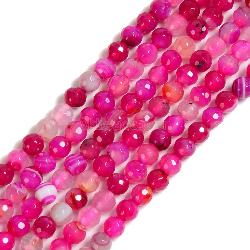 Fuchsia Lace/Banded Agate Faceted Round Beads Strands, 128 Facets, Approx 4-12mm, 38cm/strand